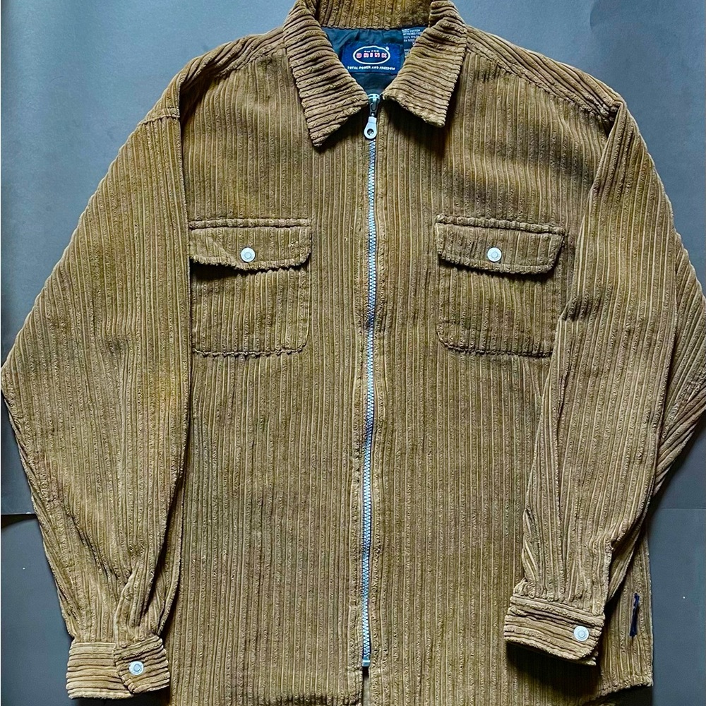 Brinks Ribbed Corduroy Zip Jacket in Olive Brown